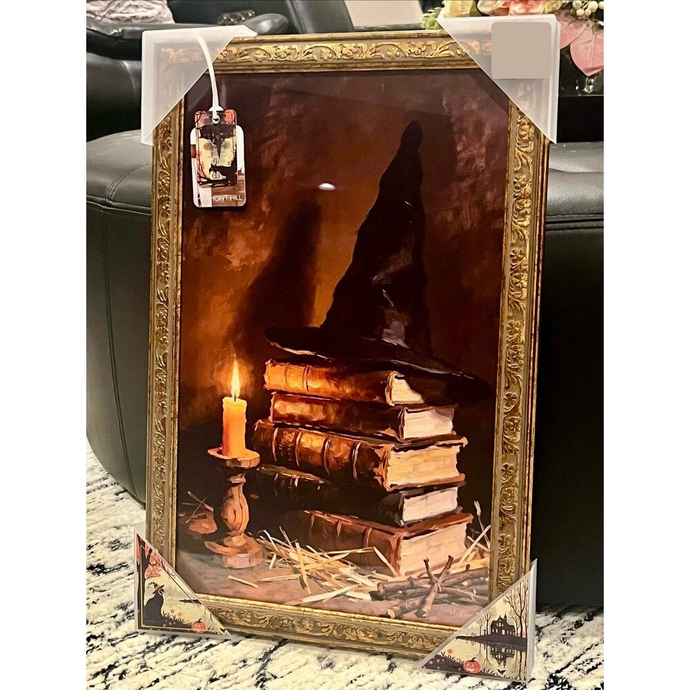 Marmont Hill Halloween Stacked Books Candle Witch Hat Bronze Wall Art Decor